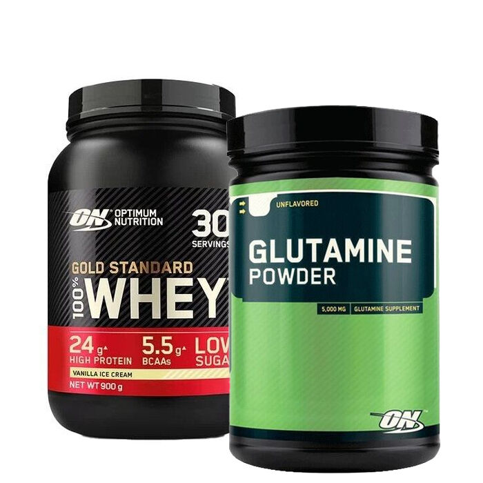 100% Whey Gold Standard Valleprotein 908 g + Glutaminpulver 630 g