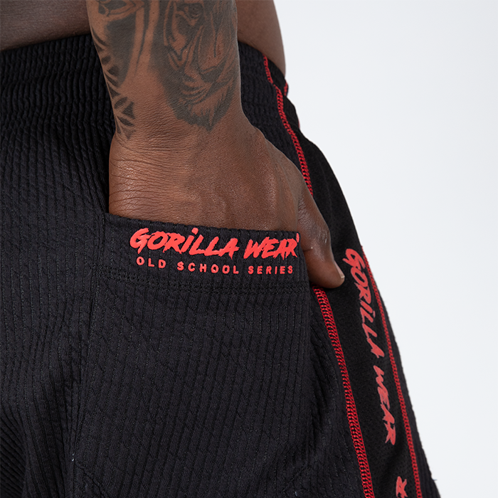 Buffalo Old School Workout Shorts, Black/Red